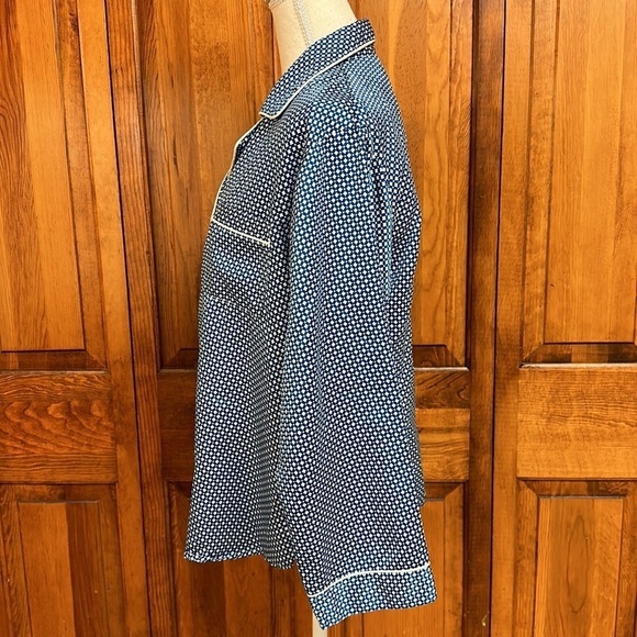 Miss Elaine Blue & White Silky Feel Cotton/Polyester Pajama Set Buttondown L - Picture 5 of 14